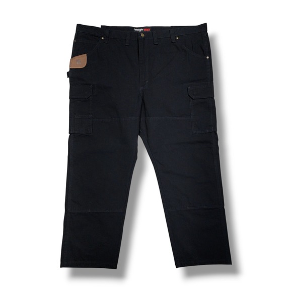Wrangler Riggs Workwear Ranger Relaxed Black Rip Stop Cargo Pants Men's 48x30 - Picture 1 of 14
